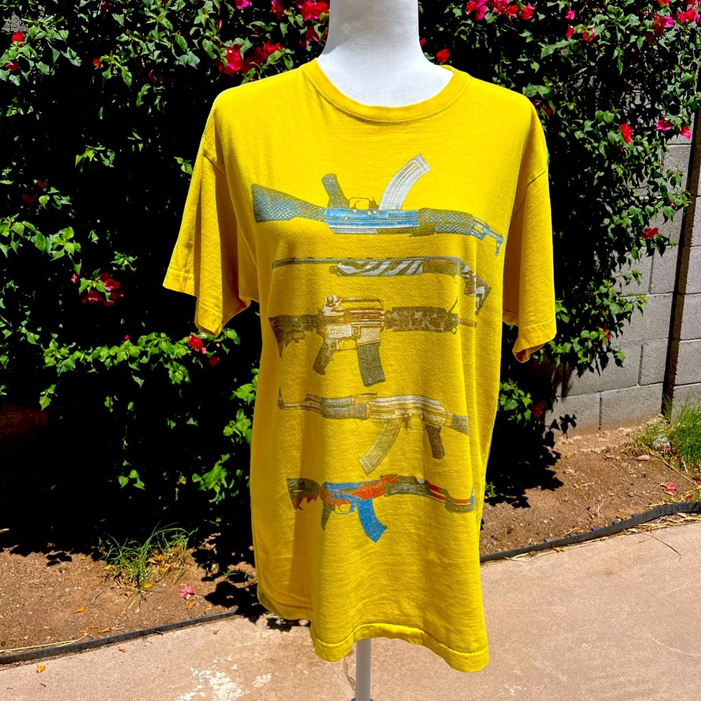 Shmack for the Professional Baller Yellow Gun Print Shirt Size Large